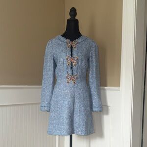 SALONI Light Blue Midi Dress with Bow Details